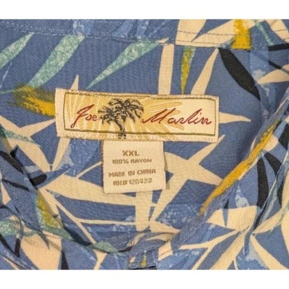 Joe Marlin Button Down XXL Mens Blue Tropical Print Short Sleeve Hawaiian Cruise - Picture 5 of 5